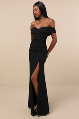 Song of Love Black Off-the-Shoulder Maxi Dress