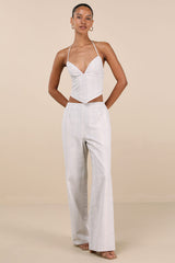 Anahita Cream and Blue Striped Halter Top