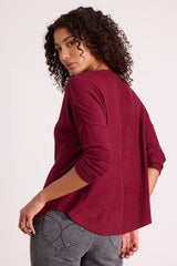 Just Vibing Wine Red Ribbed V-Neck Sweater Top