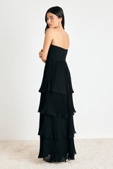 Seriously Sensational Black Strapless Tiered Maxi Dress