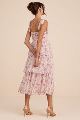 Flirtatious Radiance Blush Pink Floral Mesh Bustier Midi Dress