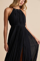Rylie Black Pleated Backless Maxi Dress