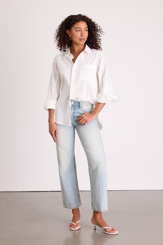 Teague Light Wash Mid-Rise Straight Leg Jeans
