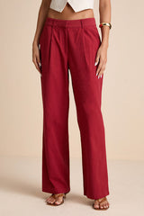 Vivian Rust Red Mid-Rise Straight Leg Trouser Pants