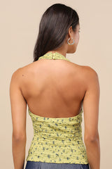 Aruna Light Green Floral Textured Knit Halter Top