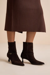 Ilhana Chocolate Suede Leather Mid-Calf Boots