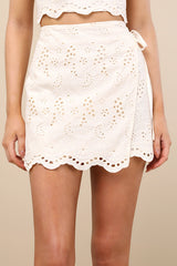 Kamilla Cream Eyelet Embroidered Mini Wrap Skirt