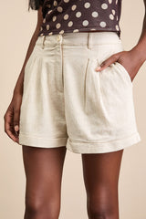 Winford Light Beige Pleated High-Rise Cuffed Shorts