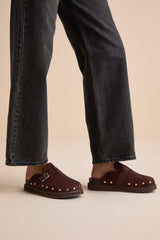 Tripoli Coffee Suede Studded Slide-On Clogs