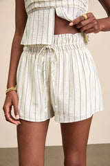 Clarette Light Beige Striped High-Waisted Shorts