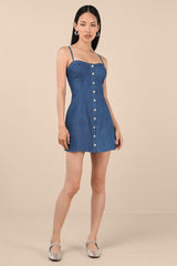 Blakely Blue Chambray Button-Front Mini Dress