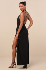 Kennon Black Backless Surplice Maxi Dress