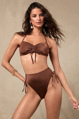 Keola Shiny Brown High-Waisted Bikini Bottoms