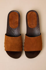 Cento Chestnut Suede Leather Slide Sandals