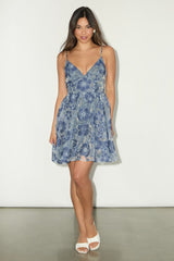 Floral Feelings Blue Floral Jacquard Babydoll Mini Dress