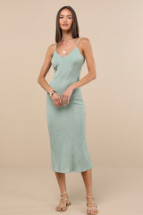 Tamia Sage Textured Sleeveless Midi Slip Dress