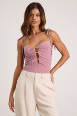 Zaynah Mauve Pink Tie-Strap Cutout Bodysuit