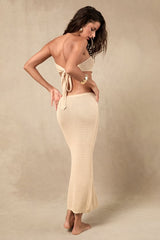 Nevrah Beige Crochet Strapless O-Ring Swim Cover-Up Dress