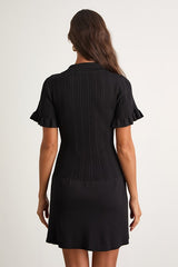Yavina Black Collared Skater Sweater Mini Dress
