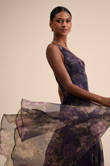 Truly Extraordinary Plum Floral Organza One-Shoulder Maxi Dress