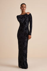 Amiria Black Burnout Velvet Long Sleeve Maxi Dress