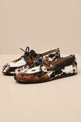 Sag Cow Print Calf Hair Leather Lace-Up Loafers
