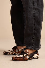 Sag Cow Print Calf Hair Leather Lace-Up Loafers