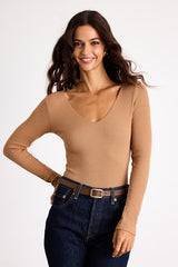 Easygoing Chic Light Brown Long Sleeve Bodysuit