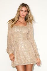 Festive Mood Gold Sequin Long Sleeve Mini Dress