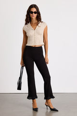 Alexis Beige Striped Collared Button-Up Top