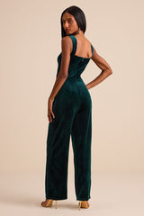 Sayana Emerald Velvet Sleeveless Straight Leg Jumpsuit