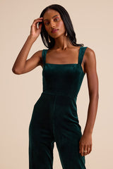 Sayana Emerald Velvet Sleeveless Straight Leg Jumpsuit