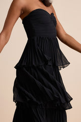 Seriously Sensational Black Strapless Tiered Midi Dress