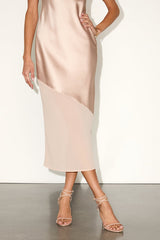 Drew Champagne Satin and Chiffon Midi Slip Dress