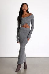 Alfina Grey Knit High-Rise Maxi Skirt