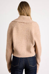 Almaya Tan Marled Knit Crop Top and Cardigan Sweater Set