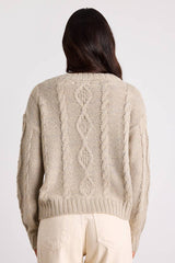 Ewan Light Grey Sequin Cable Knit V-Neck Sweater