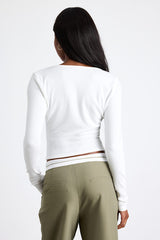 Firona Ivory Jersey Knit Twist-Front Long Sleeve Top