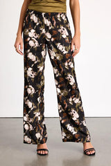 Moreau Black Satin Abstract Print Wide-Leg Pants