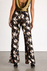 Moreau Black Satin Abstract Print Wide-Leg Pants