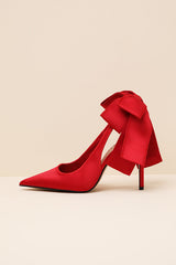 Teacup Red Bow Satin Bow Slingback Pumps