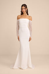 Anabella White Off-the-Shoulder Mermaid Maxi Dress