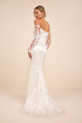 Lucina White Embroidered Bustier Long Sleeve Maxi Dress