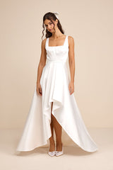 Rosabelle White Taffeta Bustier High-Low Maxi Dress