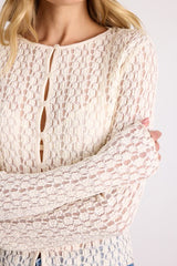 Collie Ivory Sheer Lace Button-Front Cardigan
