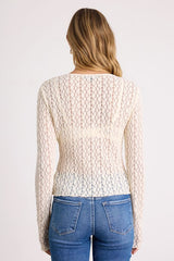 Collie Ivory Sheer Lace Button-Front Cardigan