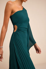Cecillia Emerald Pleated One-Shoulder Maxi Dress
