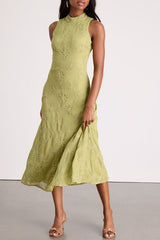 Danalee Lime Green Abstract Floral Embroidered Midi Dress