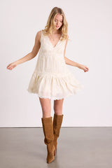 Romy Cream Lace Tiered Shift Mini Dress