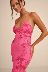 Valhalla Hot Pink Sequin Lace-Up Maxi Dress